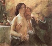 Lovis Corinth Self-Portrait with his wife and a glass oil painting on canvas